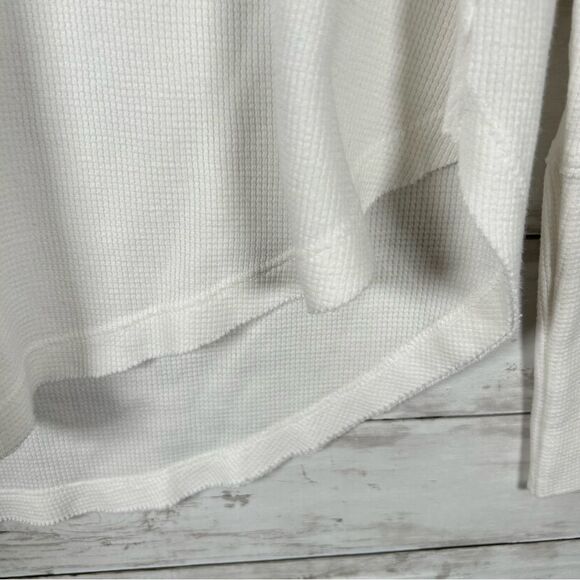 Lucky Boho Waffle Weave Raw Hem Oversized White V- Neck T-shirt Top L - Picture 5 of 6